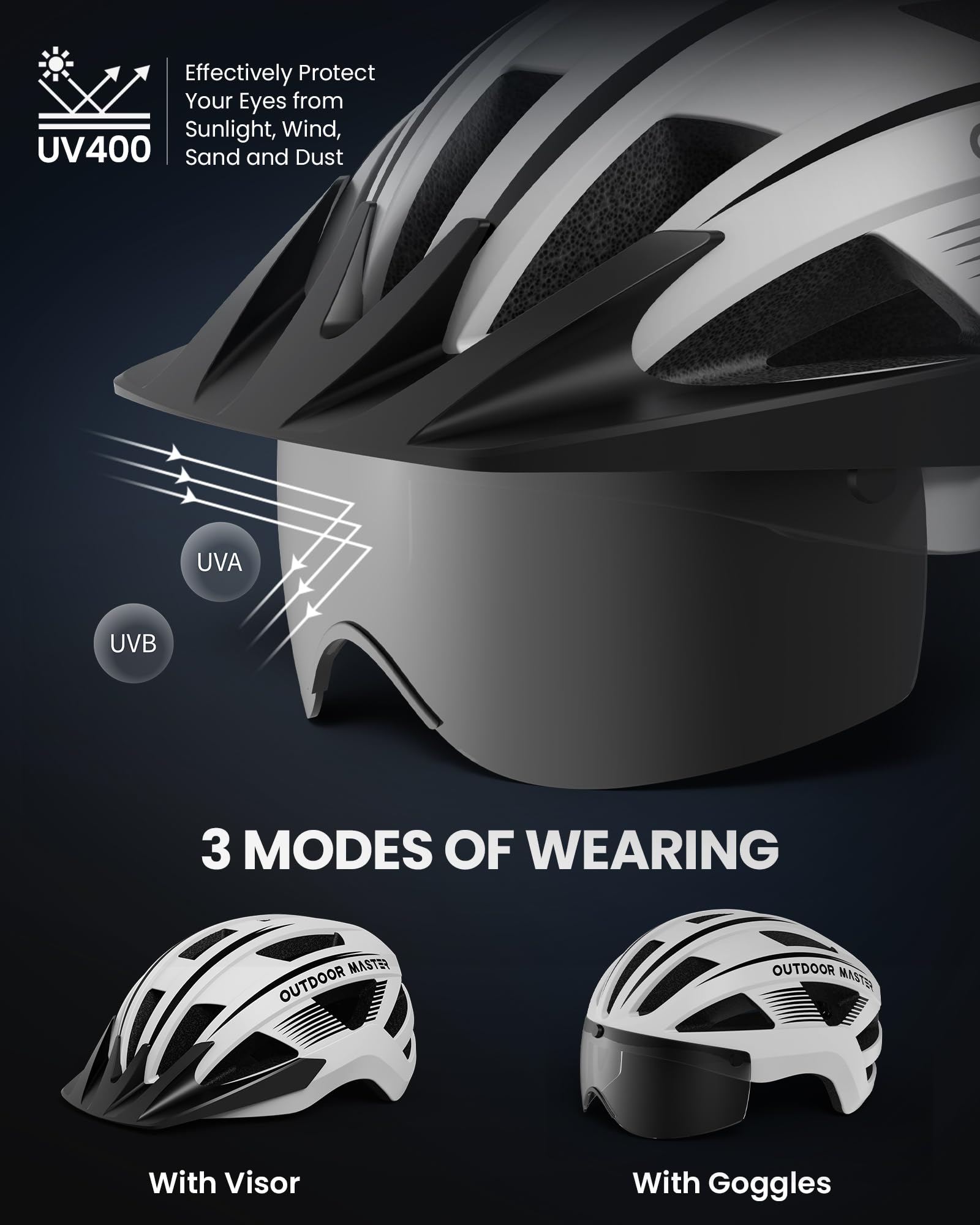 Foto 4 pulgar | Casco De Bicicleta Outdoormaster Mountain & Road Con Luz Y Gafas - Venta Internacional.