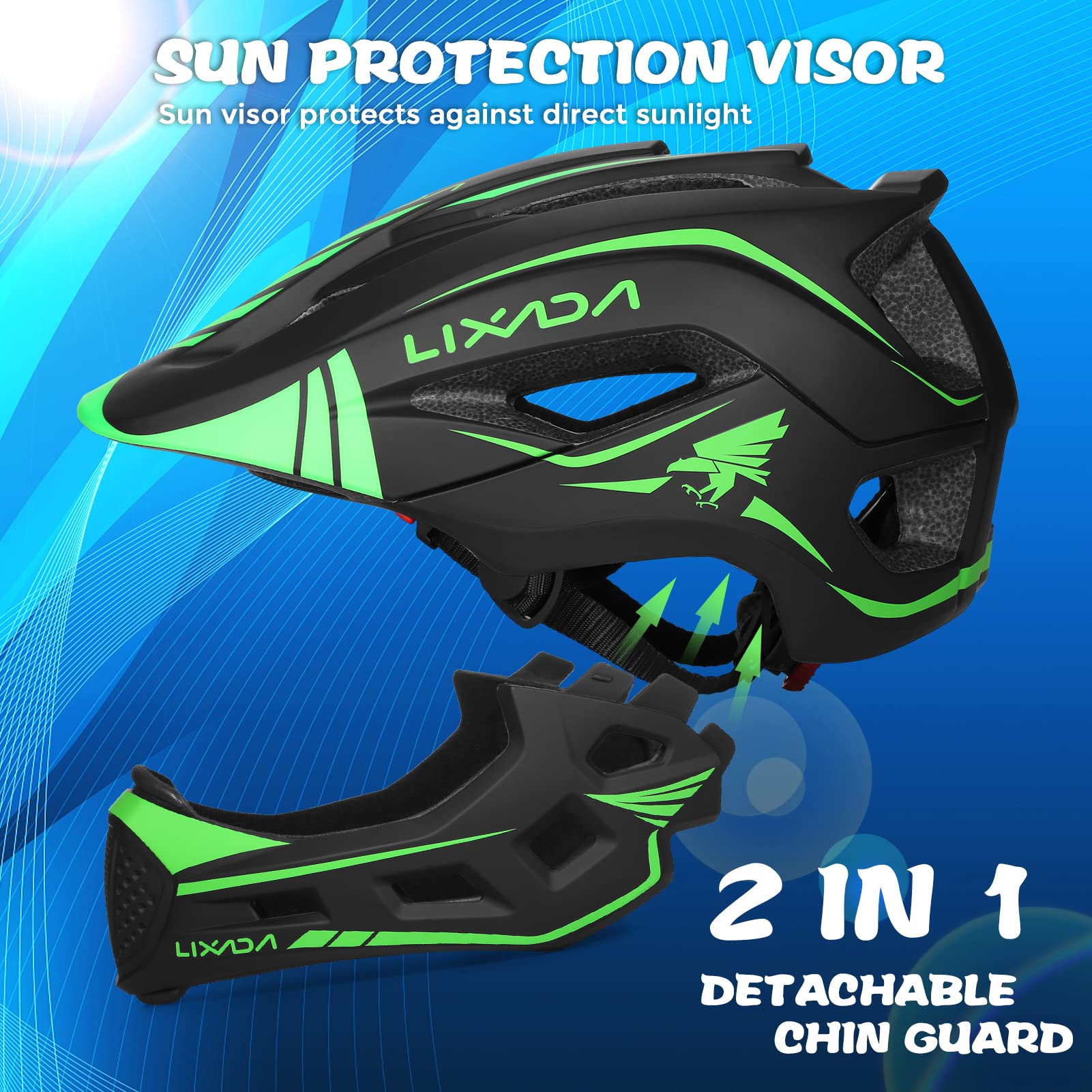 Foto 3 pulgar | Casco De Ciclismo Lixada Para Niños, Desmontable, De Cara Completa, De 52 A 58 Cm - Venta Internacional.