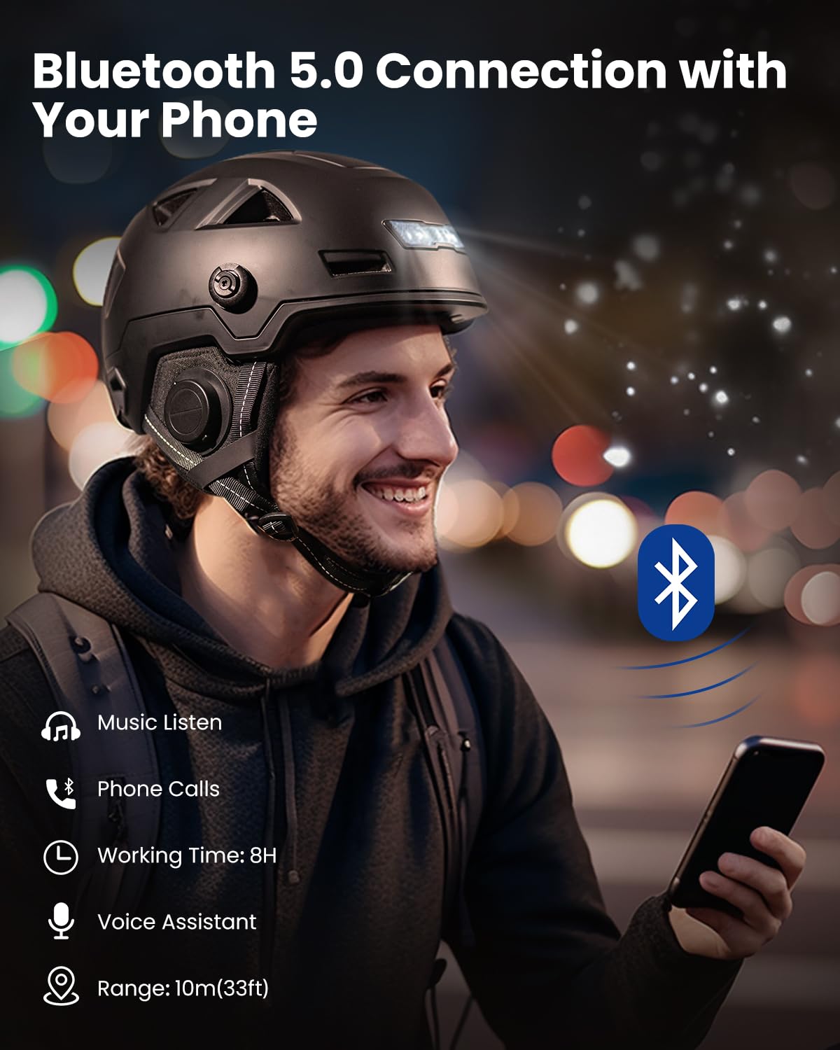 Foto 4 pulgar | Casco De Bicicleta Inteligente Ilm Bluetooth Con Control De Luz Led De Advertencia De Freno - Venta Internacional.