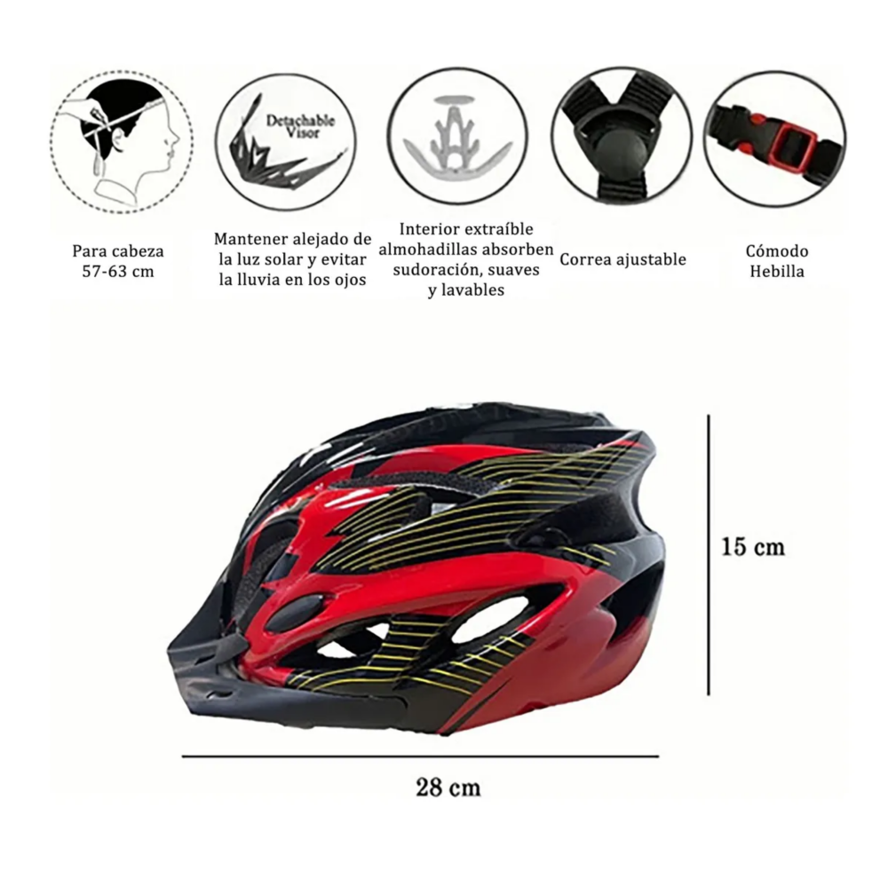Foto 5 | Casco De Bicicleta+lentes+máscara+luz Trasera+guantes Color Rojo Talla M Belug