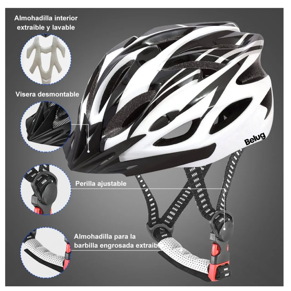 Foto 3 pulgar | Casco De Bicicleta Adulto Ciclismo Casco+gafas+mascara+bolso Blanco 58-63 Cm  Belug