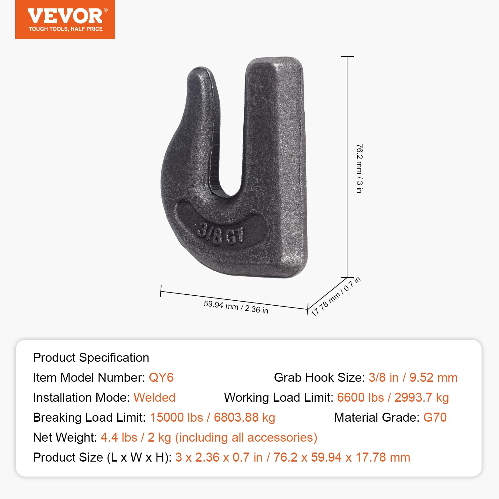 Foto 7 | Ganchos Para Cadenas De Agarre Soldados Vevor G70 De Acero Forjado, 6 Paquetes - Venta Internacional.