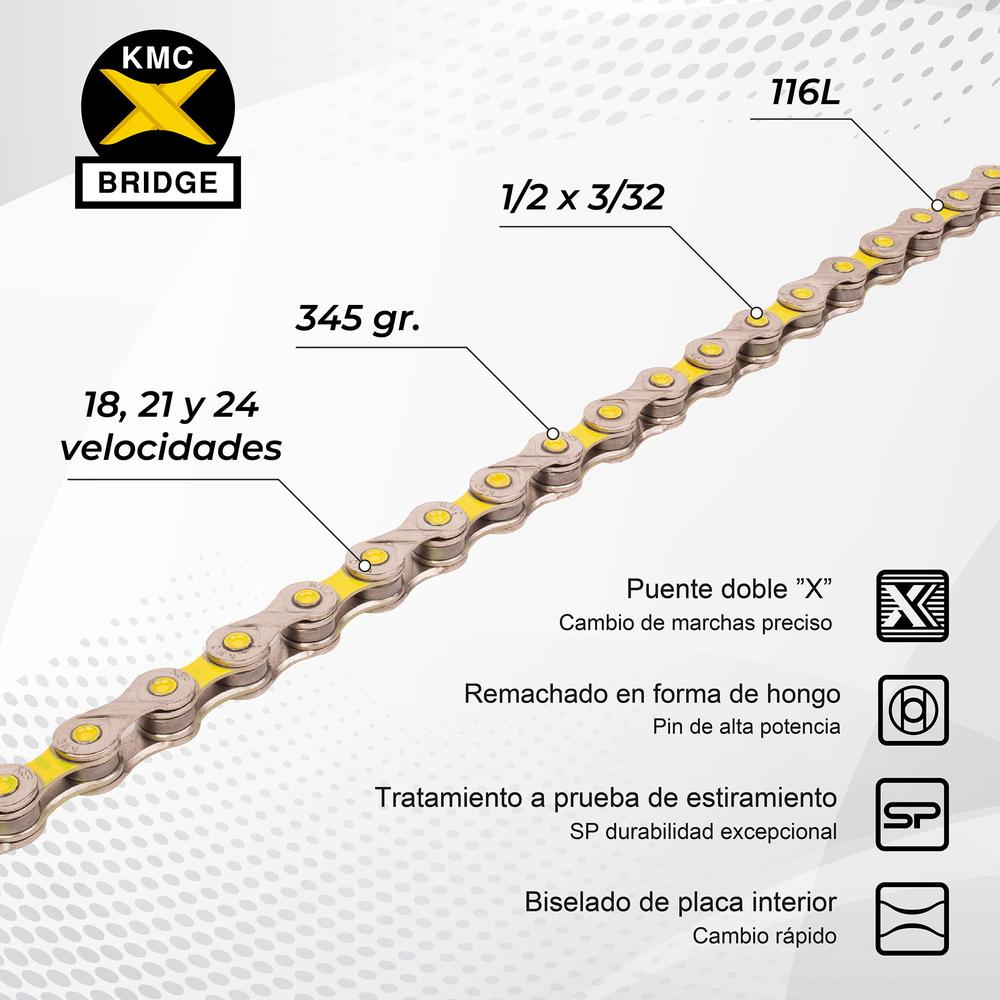 Foto 3 | Cadena para Bicicleta KMC Vivid2 color Amarillo 1/2x3/32