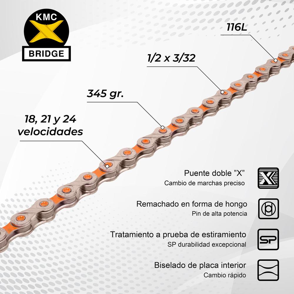 Foto 3 | Cadena para Bicicleta KMC 1/2x3/32 116l X8 color Naranja