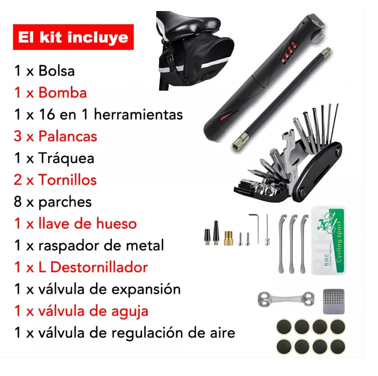 Foto 5 pulgar | Kit de Herramientas para Reparar Bicicleta con Bolsa