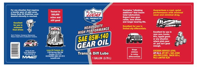 Foto 3 pulgar | Aceite Para Engranajes Lucas Oil 10045 Heavy Duty Sae 85w-140 3,78 Lx4 - Venta Internacional.