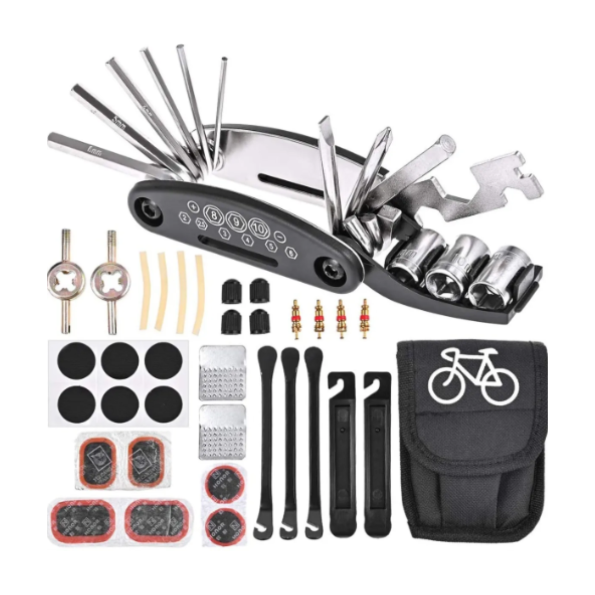 Multifuncional Kit 16 En 1 Herramienta De Reparación Bicicleta Malubero color Plateado