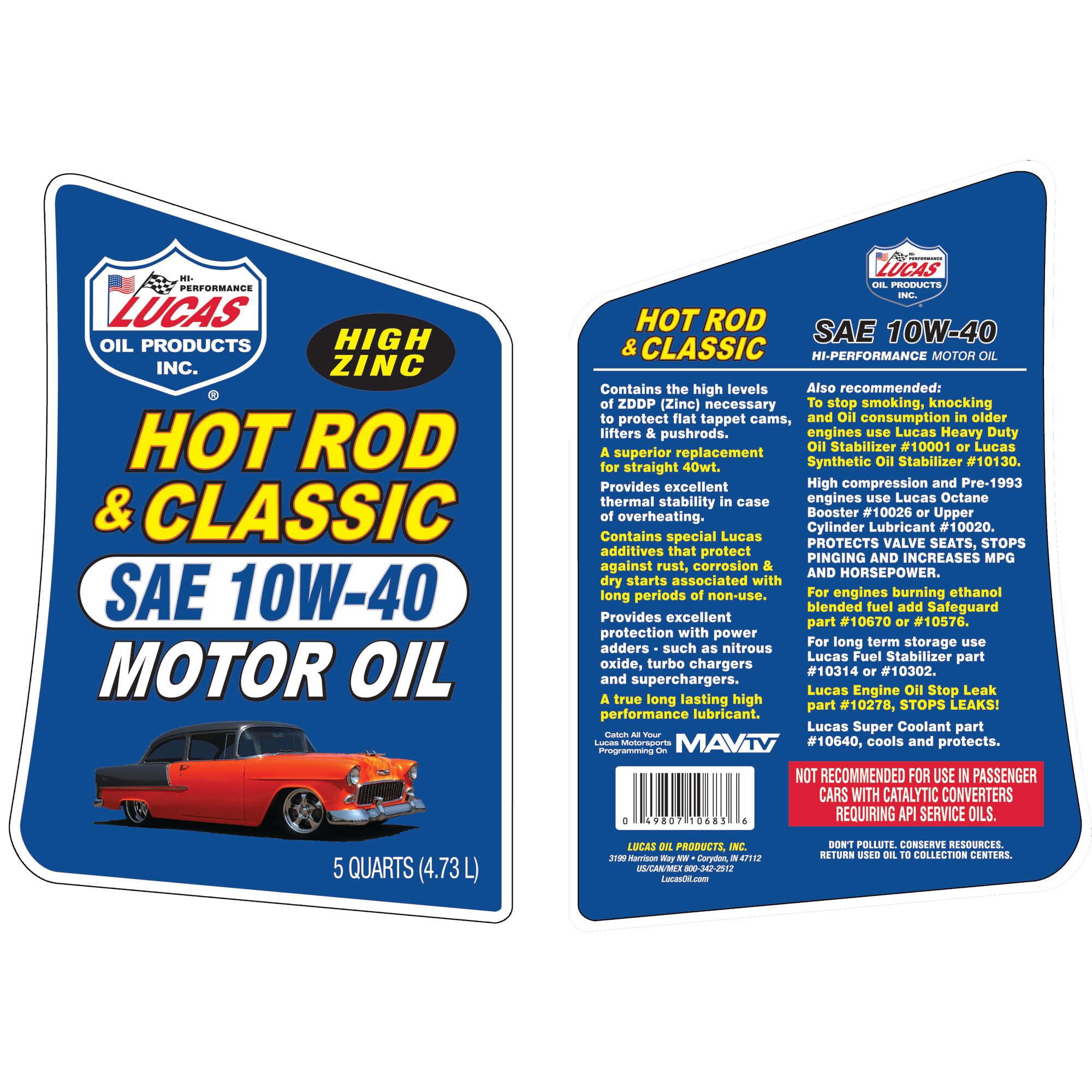 Foto 3 pulgar | Aceite Para Motor Lucas Oil Hot Rod & Classic Car Sae 10w-40 5l - Venta Internacional.