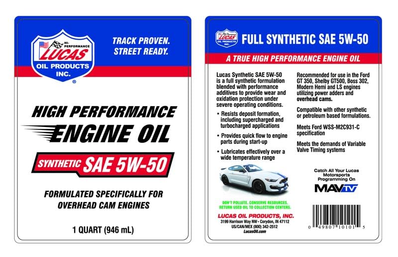 Foto 3 pulgar | Aceite De Motor Lucas Oil 10101 Sintético Sae 5w-50 4,7 L (paquete De 6) - Venta Internacional.