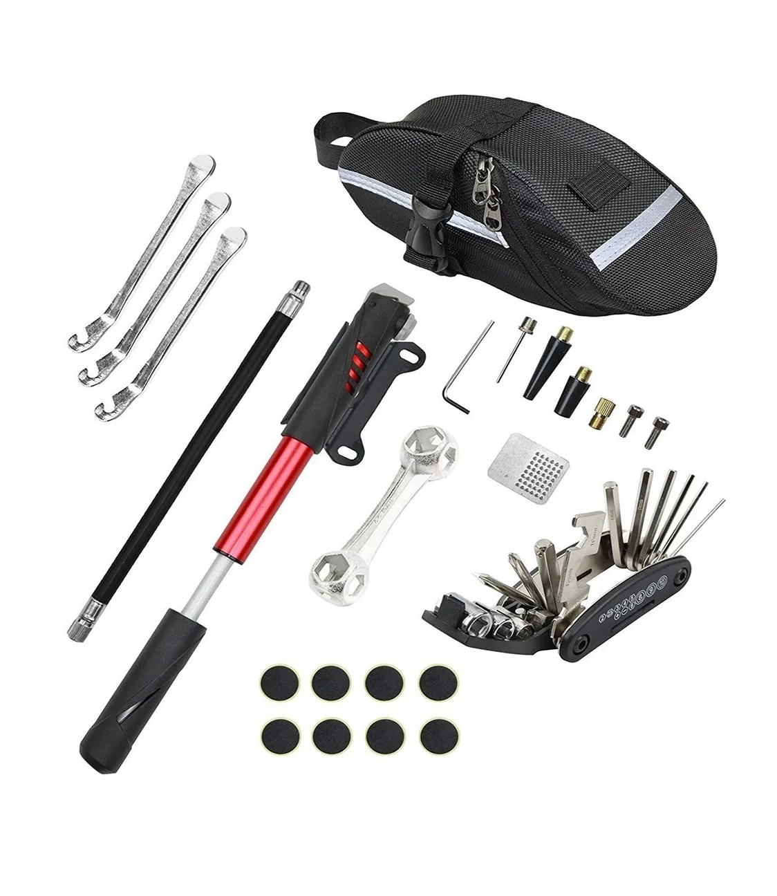 Kit Herramientas para Bicicleta Malubero color Plateado Reparación 16 en 1 con Mini Bomba