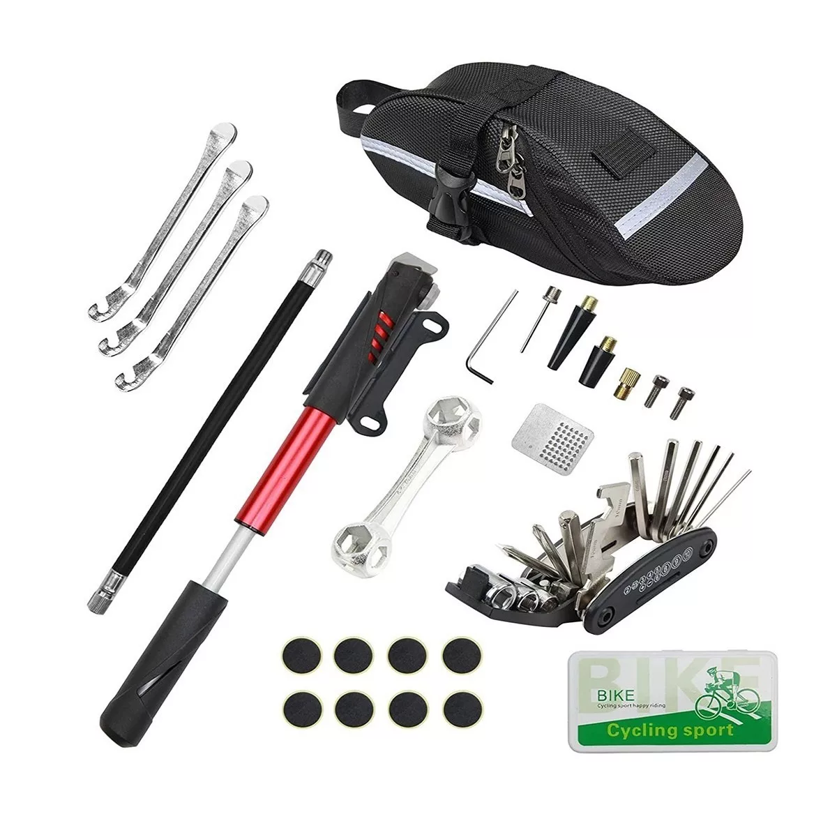 Kit Herramientas Bicicleta Reparación con Mini Bomba Eo Safe Imports Esi-3591 color Negro 23 Piezas