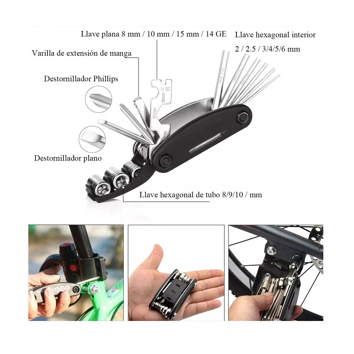 Foto 3 pulgar | Kit Herramientas Bicicleta Reparación con Mini Bomba Eo Safe Imports Esi-3591 color Negro 23 Piezas