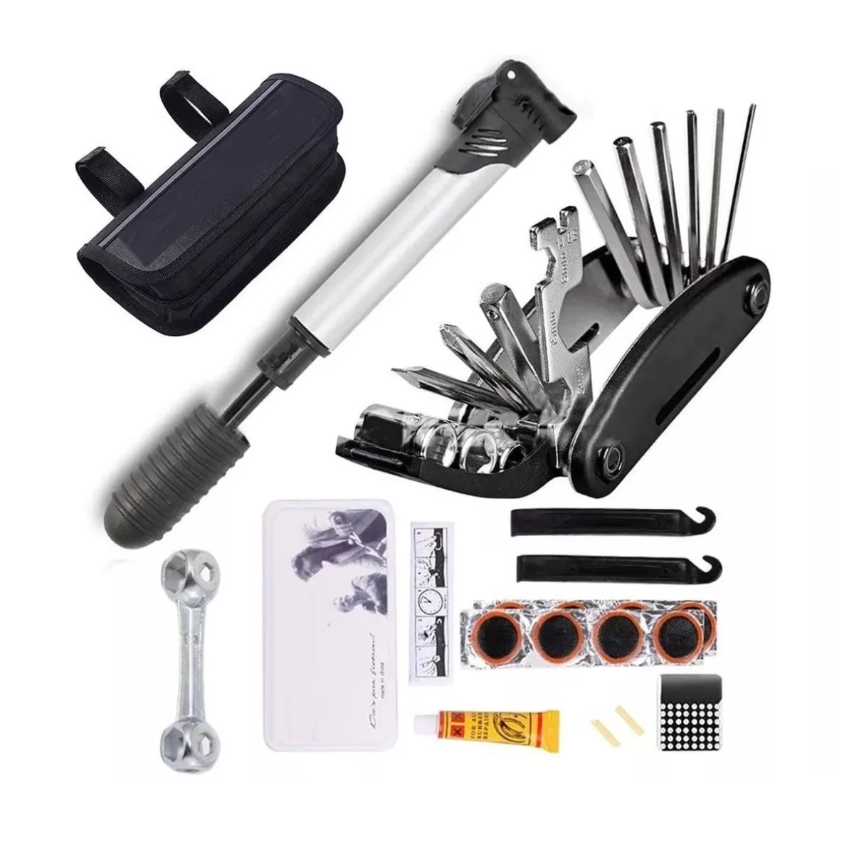 Kit de Herramienta con Bolsa y Bomba Eo Safe Imports Esi-5325 para Bicicleta Negro 16 Piezas