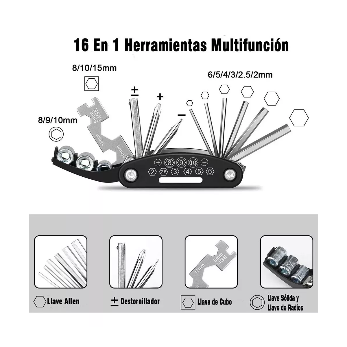 Foto 4 pulgar | Kit de Herramienta con Bolsa y Bomba Eo Safe Imports Esi-5325 para Bicicleta Negro 16 Piezas