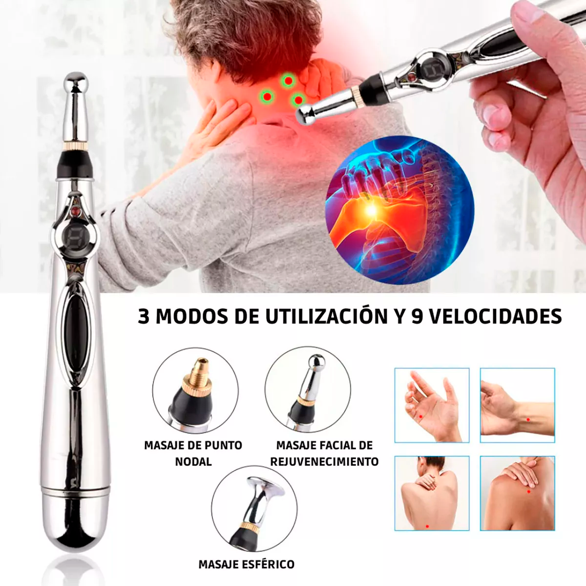 Foto 4 pulgar | Pluma Acupuntura Masajeador Electrico Kimhi Estimulador Muscular Acero Inoxidable Para El Alivio Del Dolor Y La