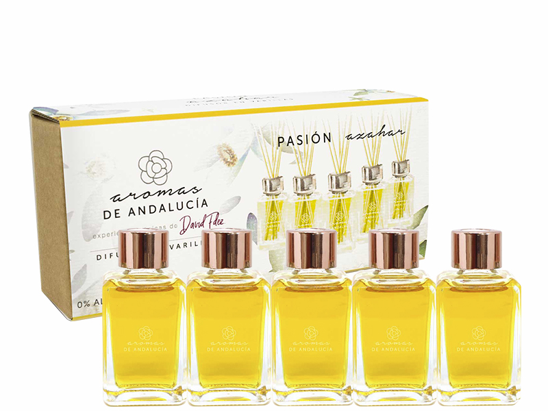 Difusor de Varillas Andalucía Kit con 5 Esencias de 30 ml c/u Aroma Azahar