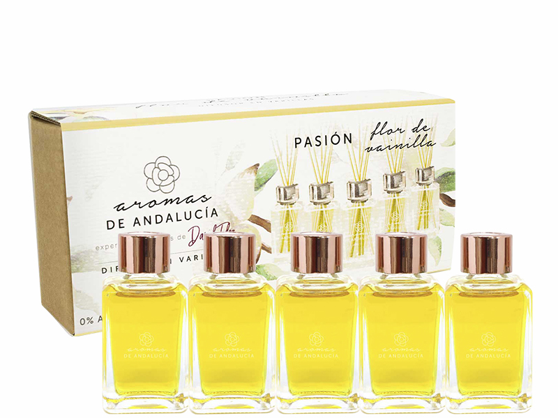 Kit de Difusor de Varillas Andalucía 5 Esencias de 30 ml c/u Aroma Flor de Vainilla