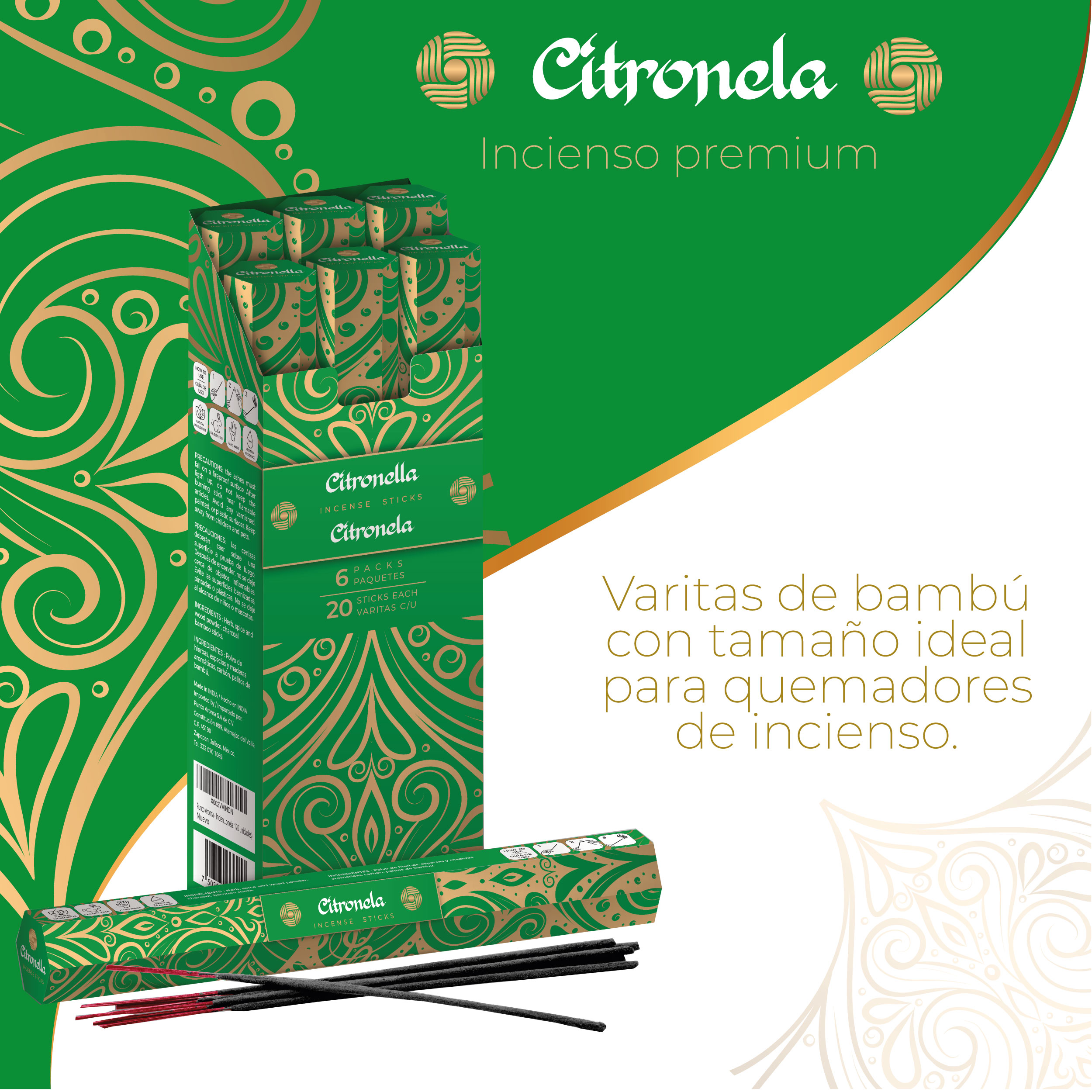 Foto 3 pulgar | Incienso con Aroma Premium Punto Aroma Citronela 120 Unidades