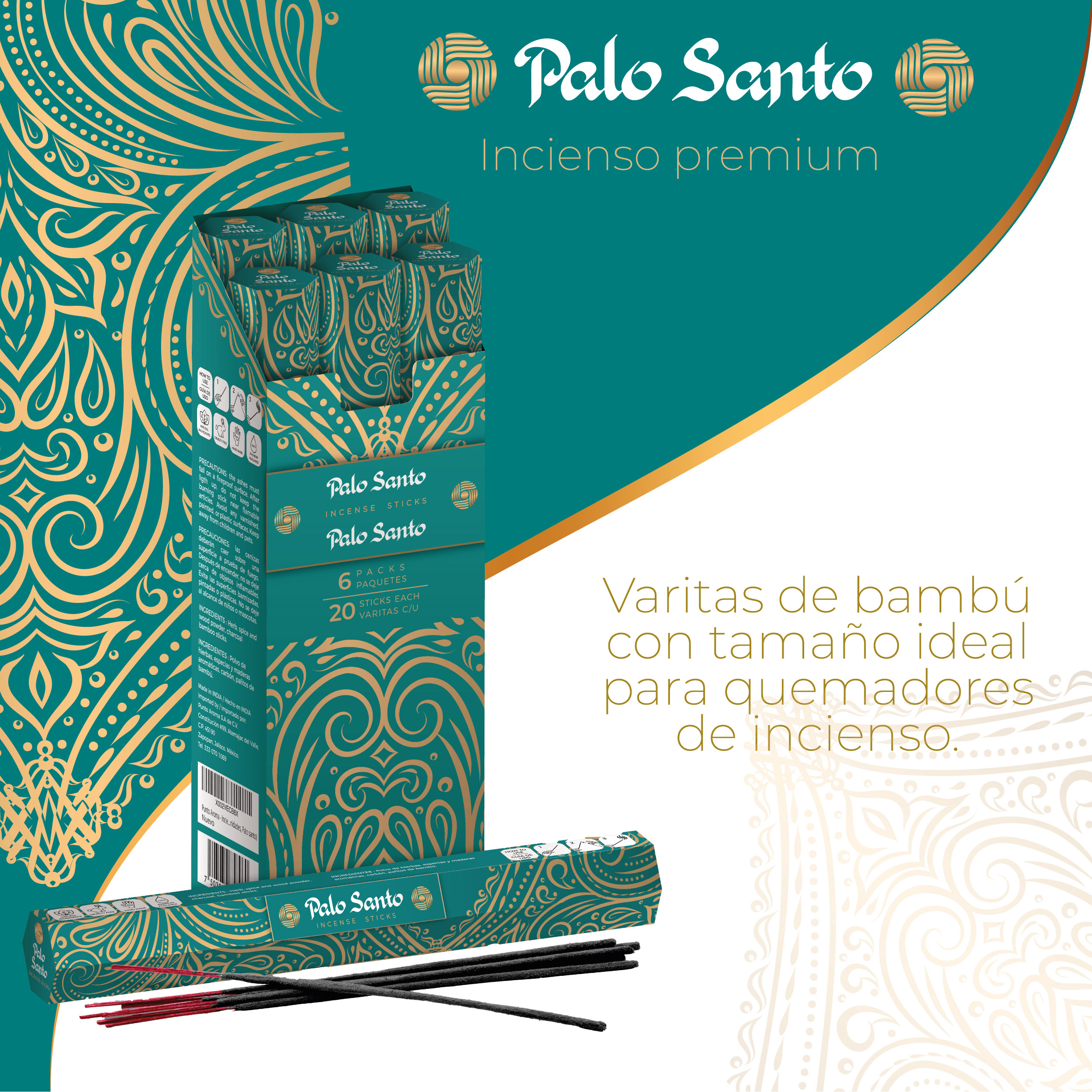 Foto 2 | Incienso con Aroma Premium Punto Aroma Palo Santo 120 Unidades