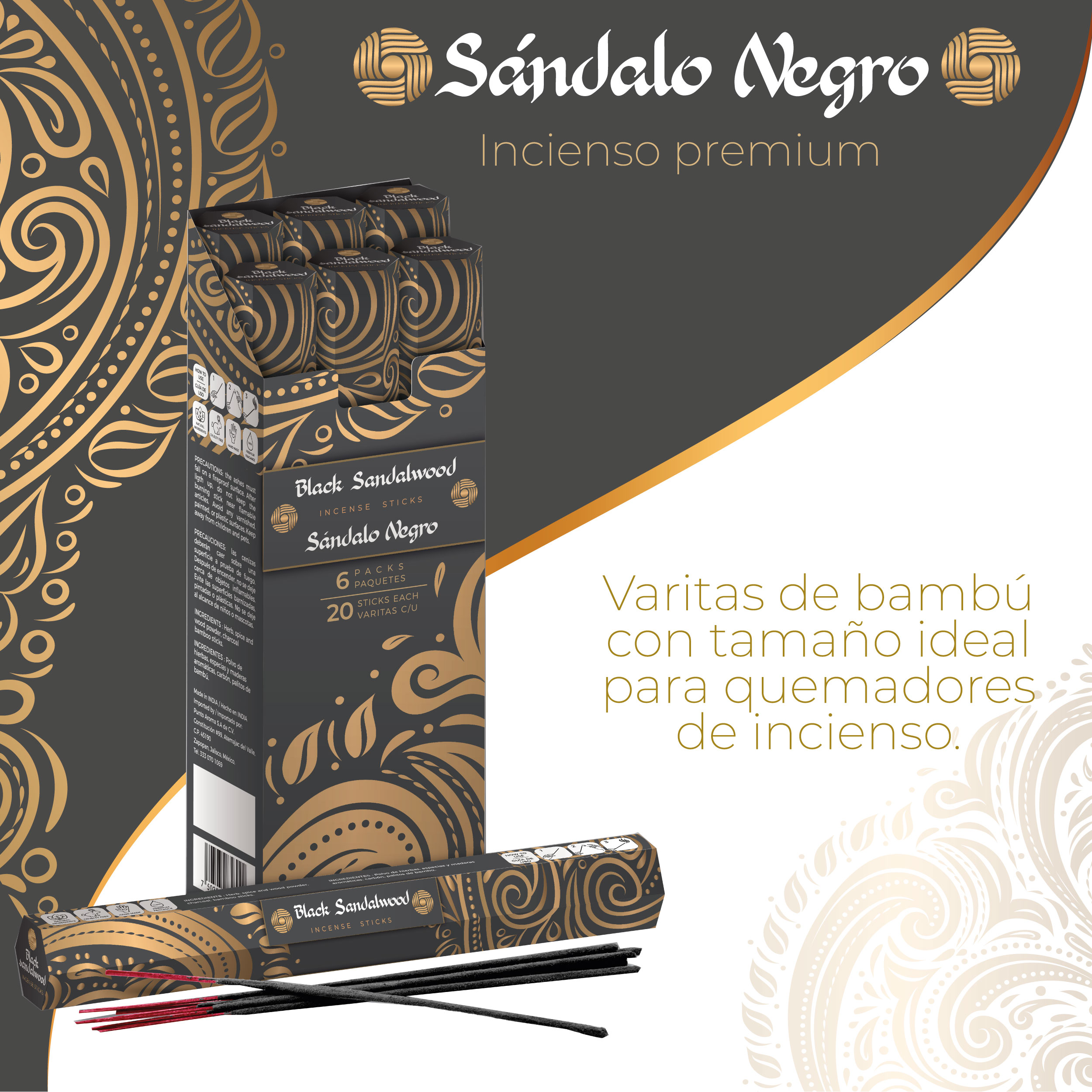 Foto 3 pulgar | Incienso con Aroma Premium Punto Aroma Sándalo Negro 120 Unidades