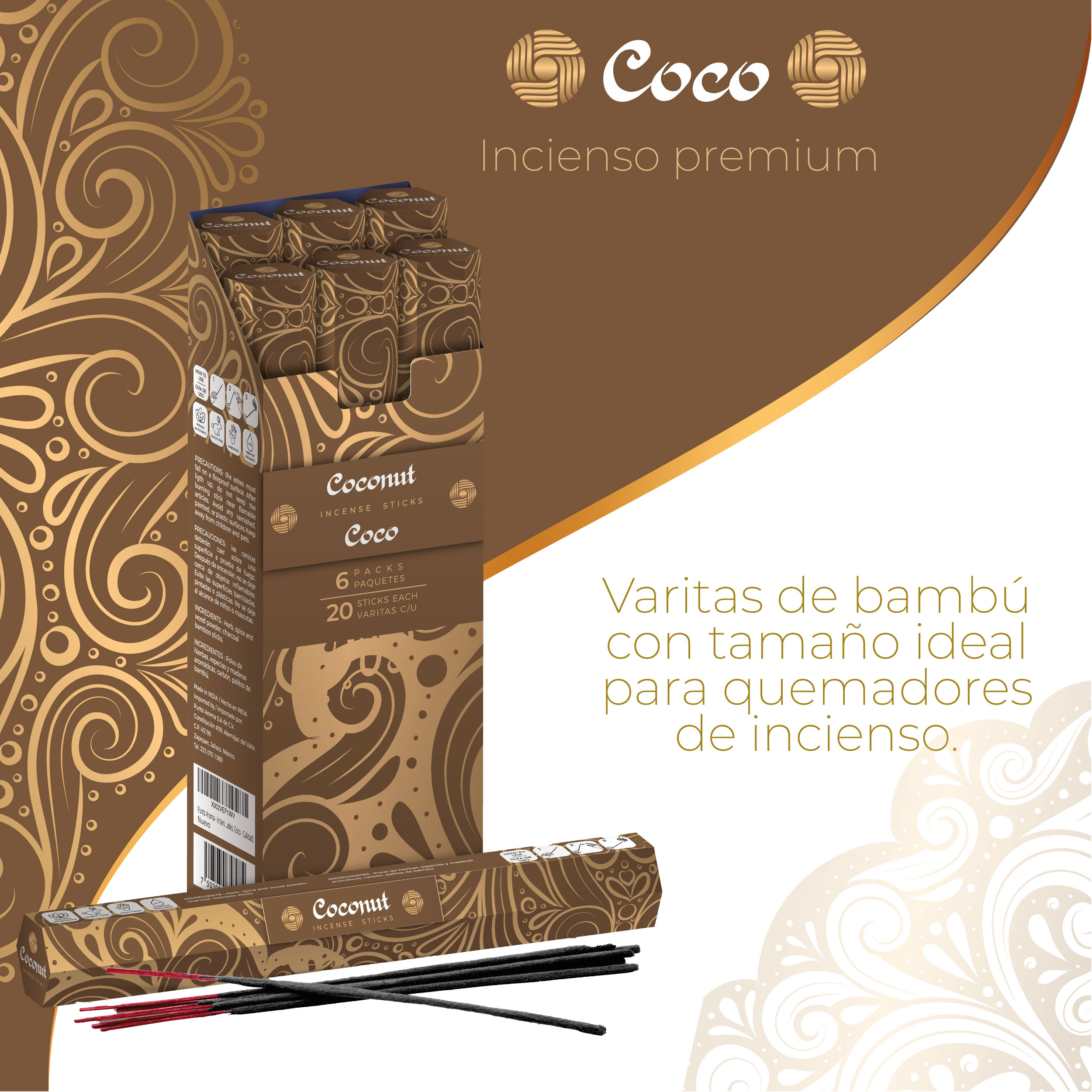 Foto 3 pulgar | Incienso con Aroma Premium Punto Aroma Coco 120 Unidades