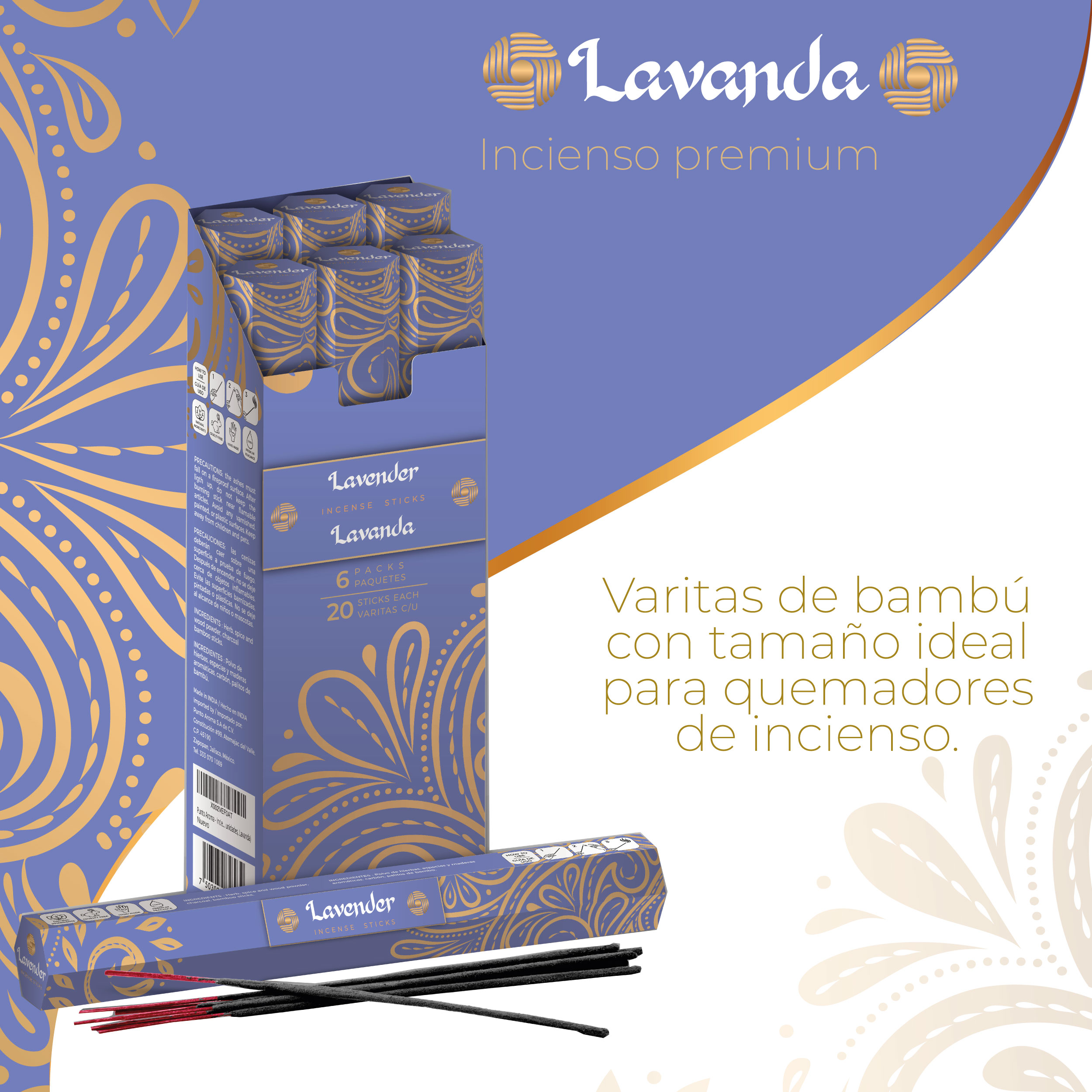 Foto 3 pulgar | Incienso con Aroma Premium  Punto Aroma Lavanda 120 Unidades