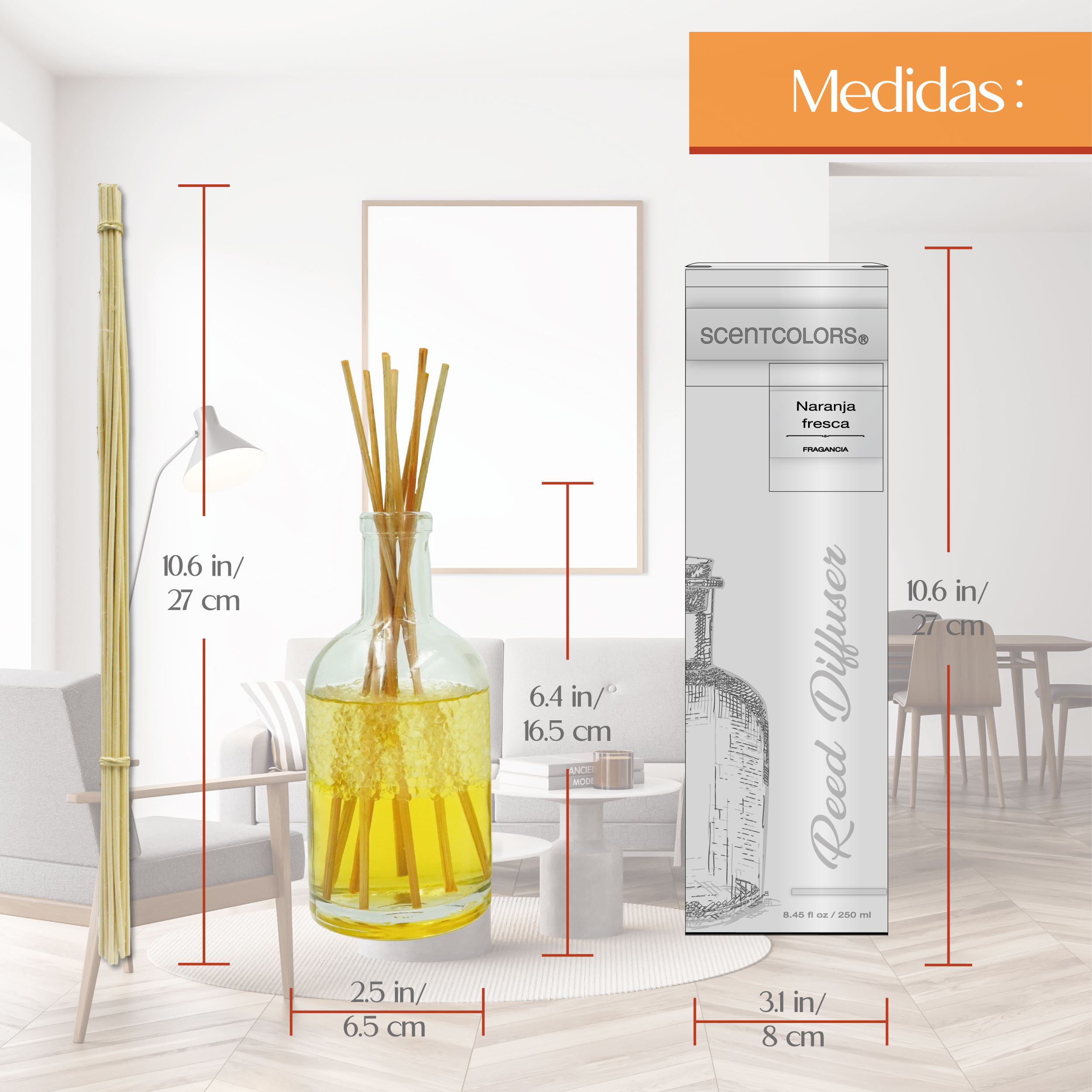 Foto 4 pulgar | Aromatizante de Ambiente Reed Diffuser - Scent Colors, Naranja Fresca