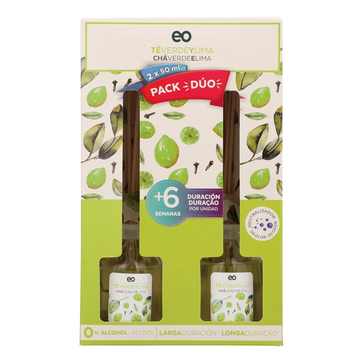 Foto 3 pulgar | Pack Duo Difusor Varilla Aroma Te Verde Lima 50 Ml Eo Safe Imports Esi-20081 Verde