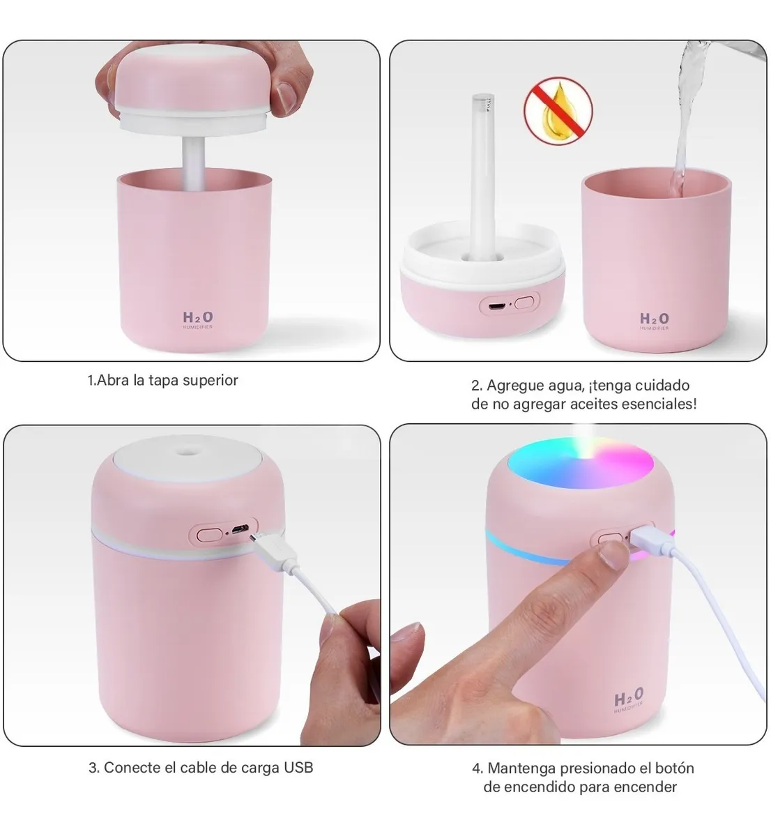 Foto 4 pulgar | Humidificador y Difusor Portátil de Aroma con Luz Led color Rosa