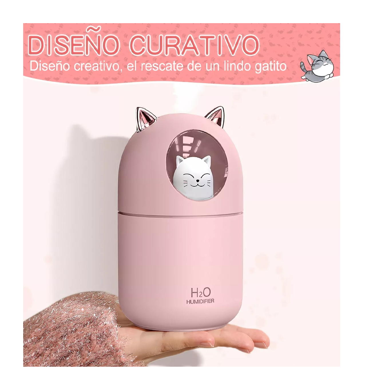 Foto 2 | Humidificador Difusor BELUG de Aceite de Aromas Diseño de Gatito Rosa