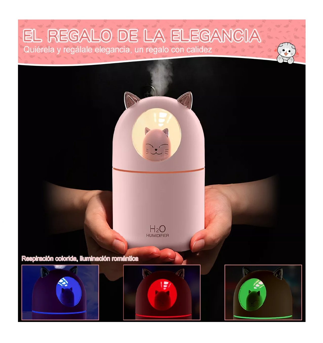 Foto 5 pulgar | Humidificador Difusor BELUG de Aceite de Aromas Diseño de Gatito Rosa