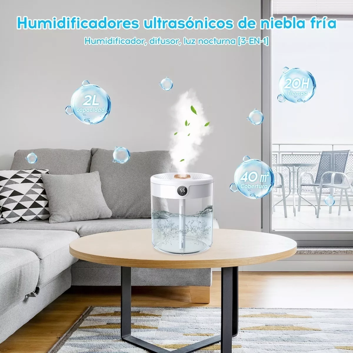 Foto 3 | Difusor Humidificador Eo Safe Imports ESI-9876 Blanco con Luz 2 L