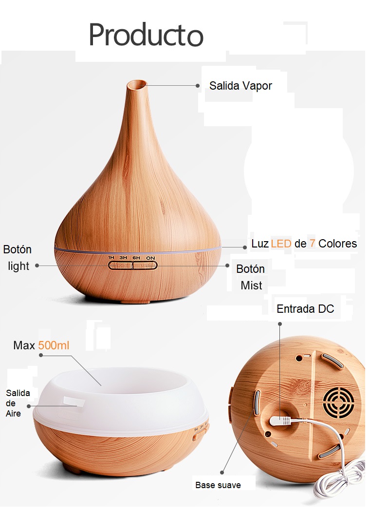 Foto 7 pulgar | Humificador Difusor Aromaterapia Grande 500 ml Madera Chocola Gota Con Luz Led Y Control Remoto