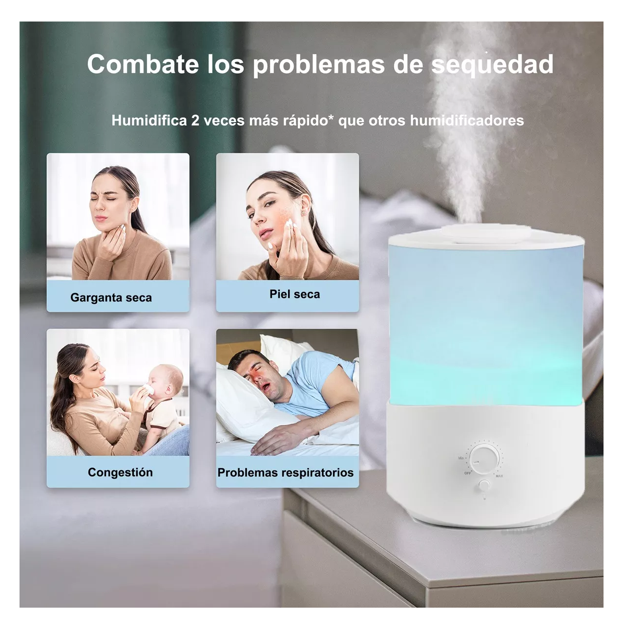 Foto 3 pulgar | Difusor De Aceite Esencial 2.5l Humidificador Ultrasónico Blanco