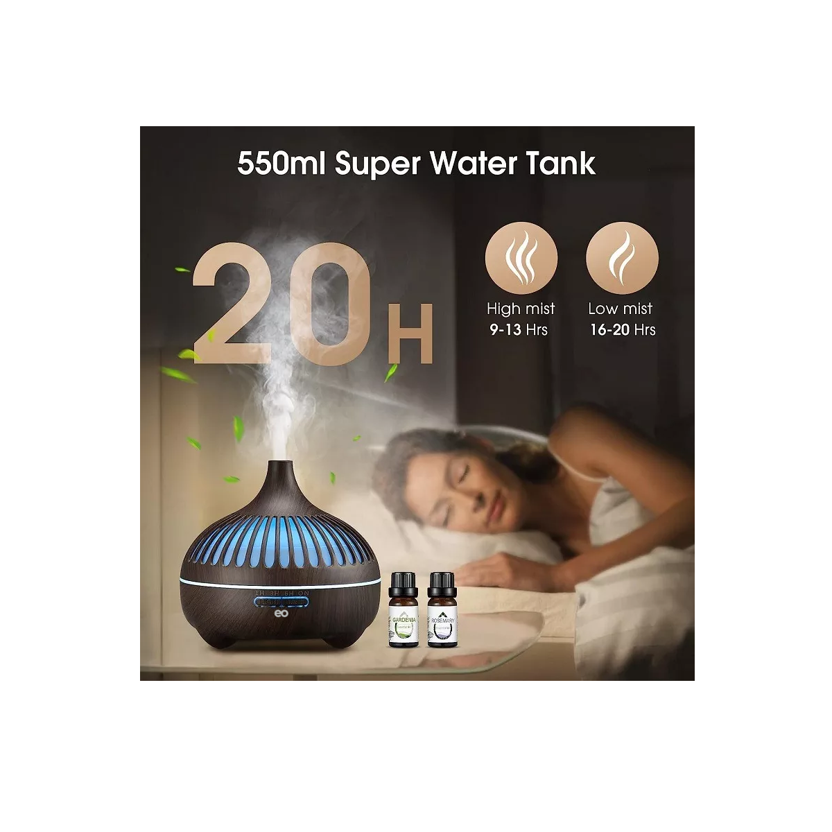 Foto 3 pulgar | Humidificador Aromaterapia 550ml Difusor De Aceite Esencial Eo Safe Imports Esi-9588-1 Marrón