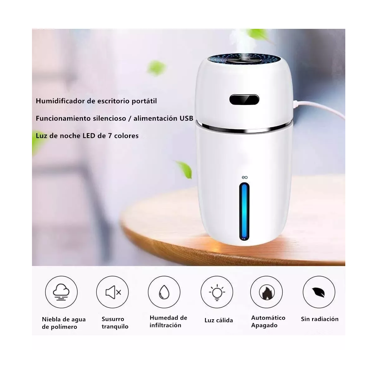 Foto 2 | Mini Humidificador Usb De Coche Portátil Purificador De Aire Eo Safe Imports Esi-13612-1 Blanco