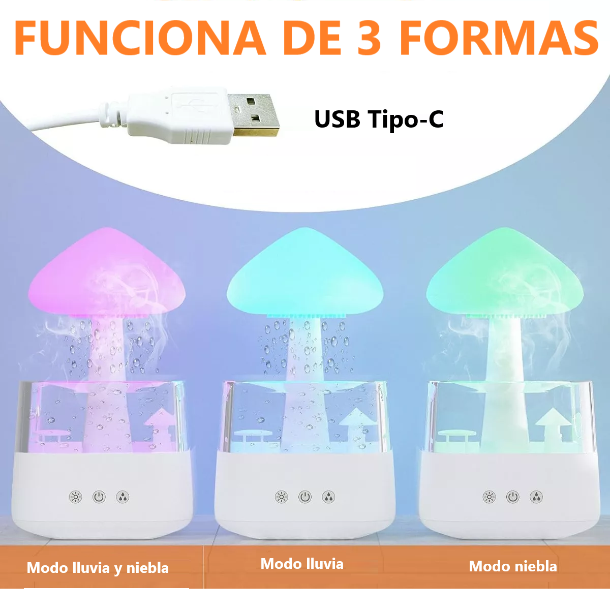 Foto 5 pulgar | Difusores De Aromas Humidificador De Nube De Lluvia 7 Colores Eo Safe Imports Esi-13616-1 Blanco