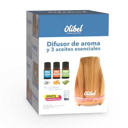 Foto 2 pulgar | Difusor Ultrasónico Control Remoto, Luces Seleccionables, Caja Con 1 Difusor Y 3 Frascos De Aceites Esenciales 5 Ml C/u