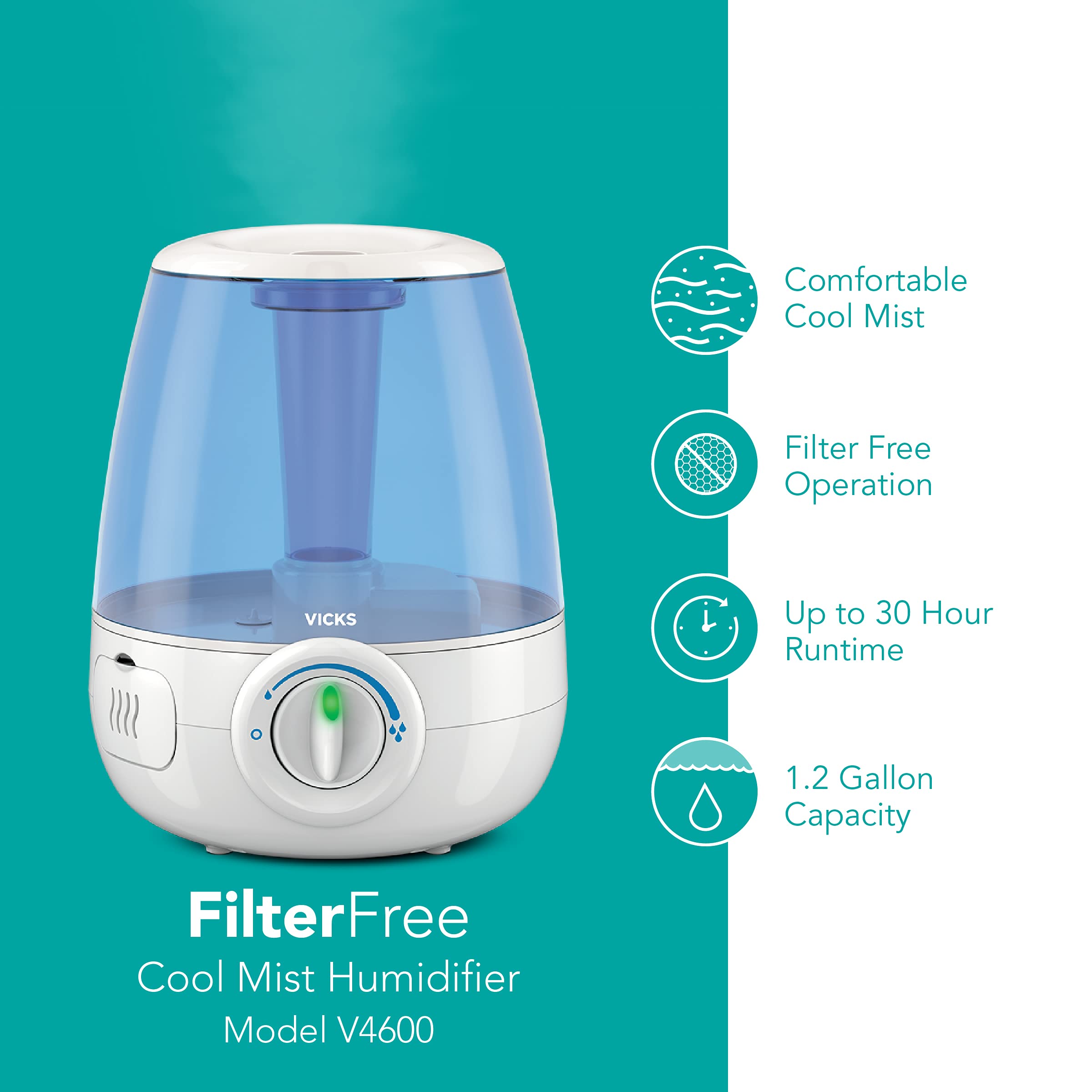 Foto 5 pulgar | Humidificador Vicks Ultrasónico Sin Filtro De 4,5 L Para Dormitorios - Venta Internacional.