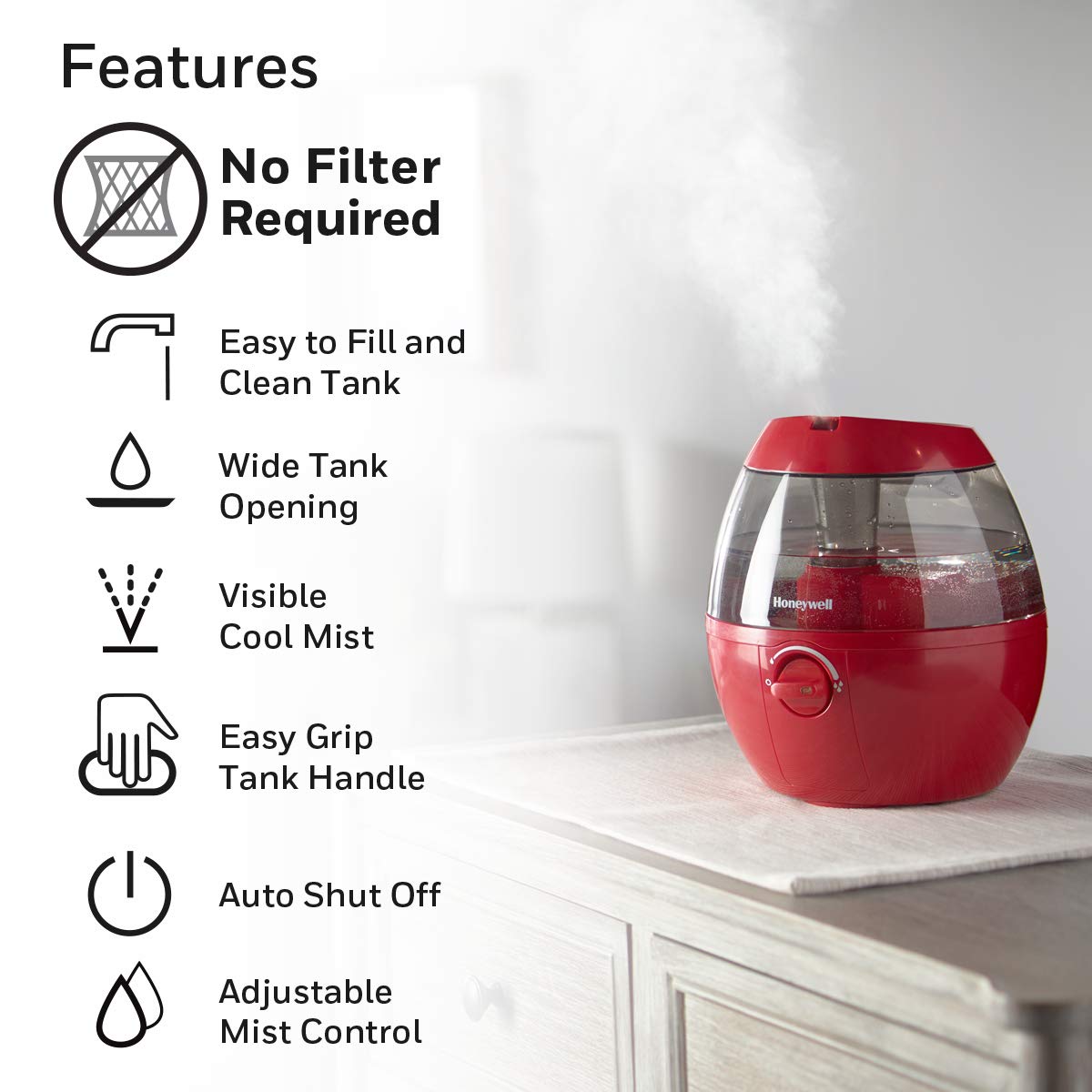 Foto 5 pulgar | Humidificador Cool Mist Honeywell Hul520r Mistmate Rojo - Venta Internacional.