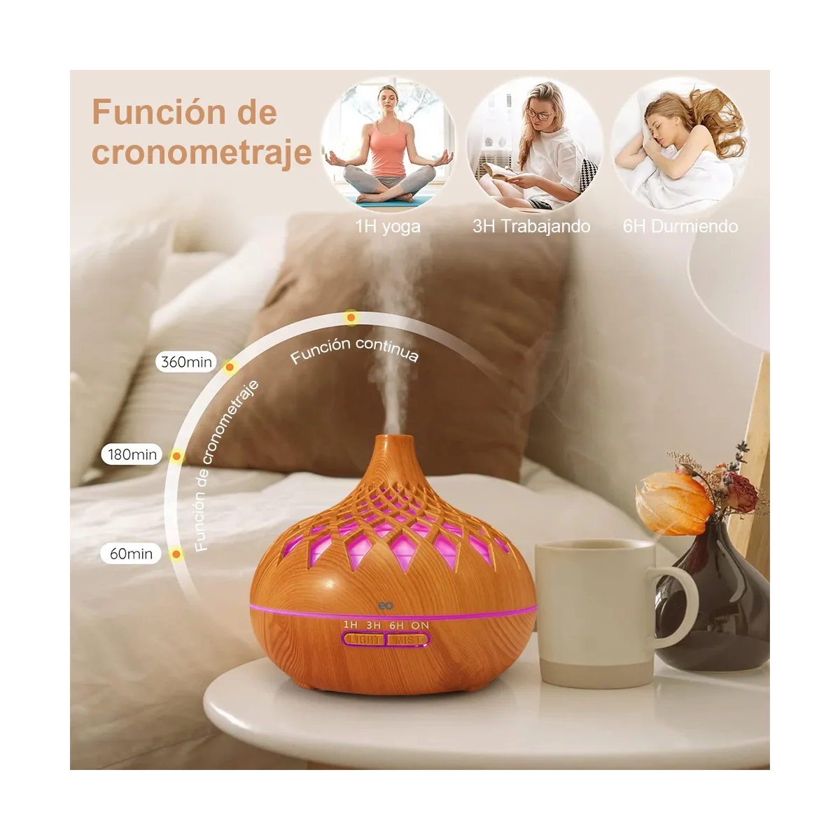 Foto 4 pulgar | Difusor Aromatizador Humidificador Con Control 8 Esencias Eo Safe Imports Esi-20080 Marron