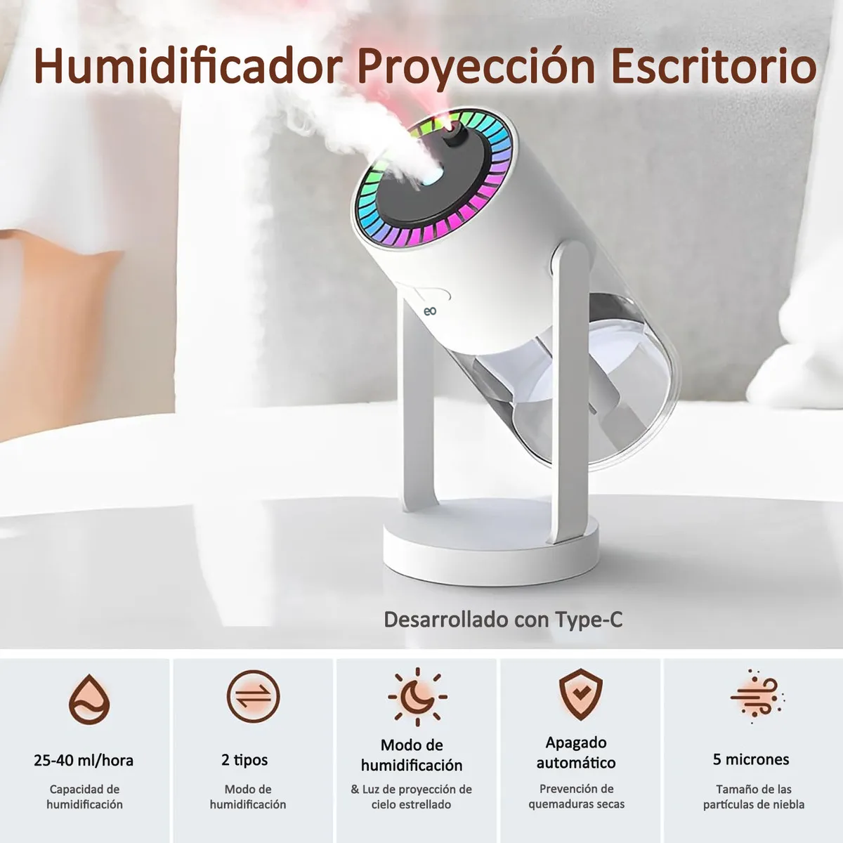 Foto 3 pulgar | Humidificador De Proyección Difusor De Aromas Aceites Esenciales Iluminación Rgb Eo Safe Imports Esi-20079 Blanco
