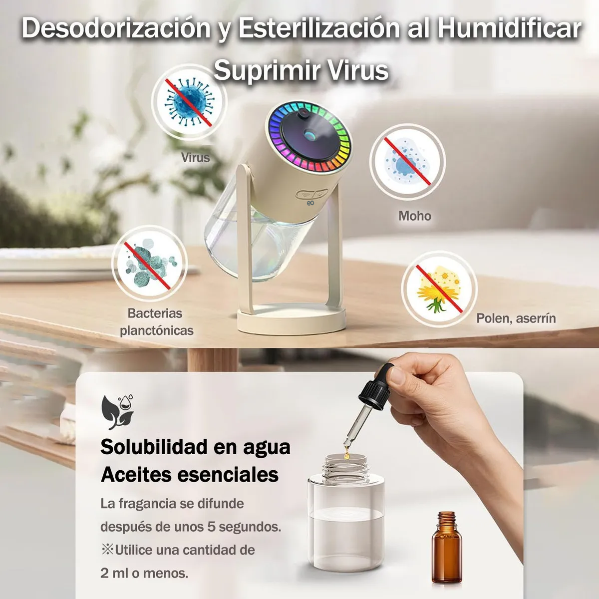 Foto 4 | Humidificador De Proyección Difusor De Aromas Aceites Esenciales Iluminación Rgb Eo Safe Imports Esi-20079 Blanco