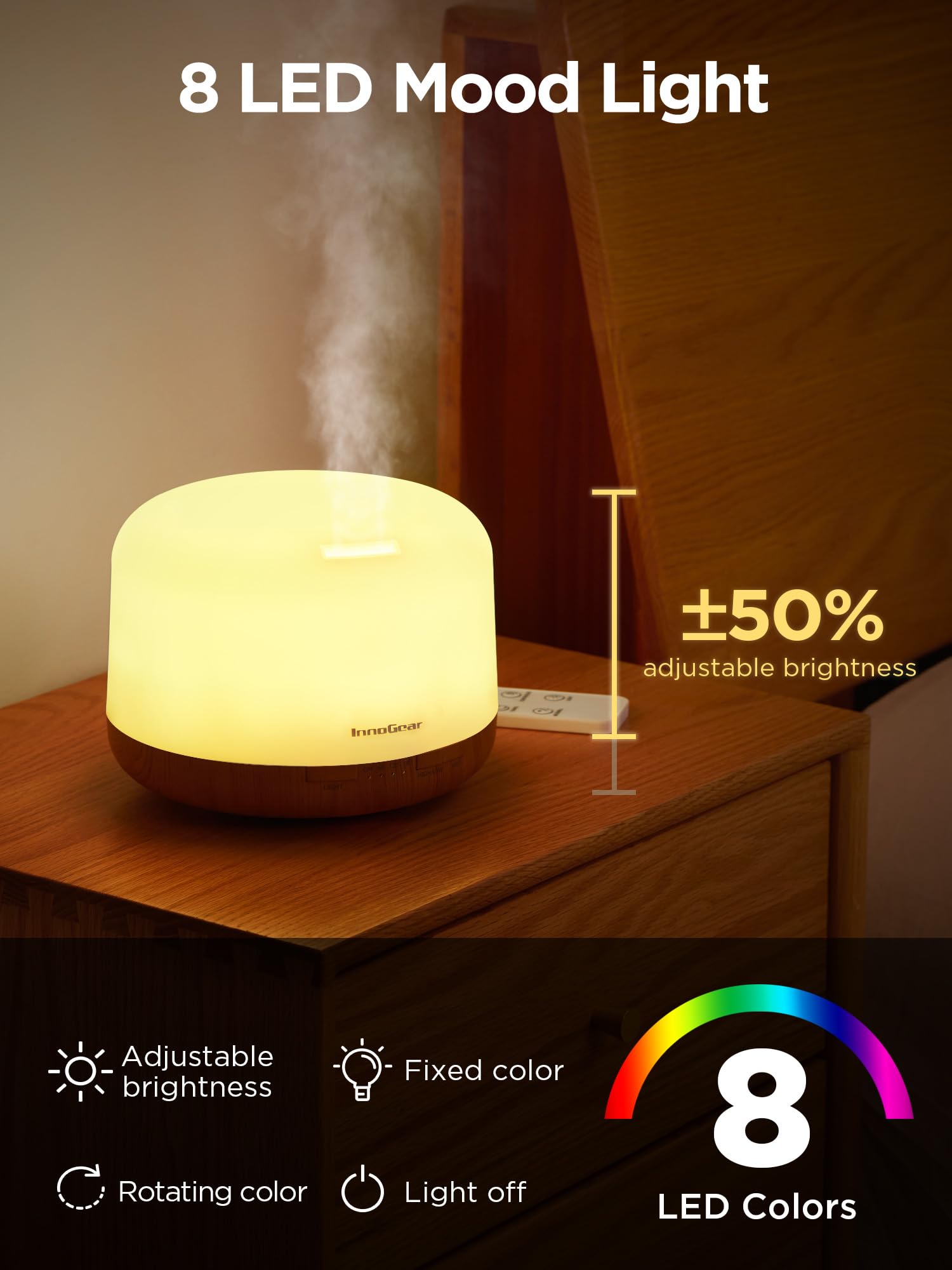 Foto 7 pulgar | Difusor De Aceites Esenciales Innogear 500 Ml Con Mando A Distancia  Color Amarillo - Venta Internacional.