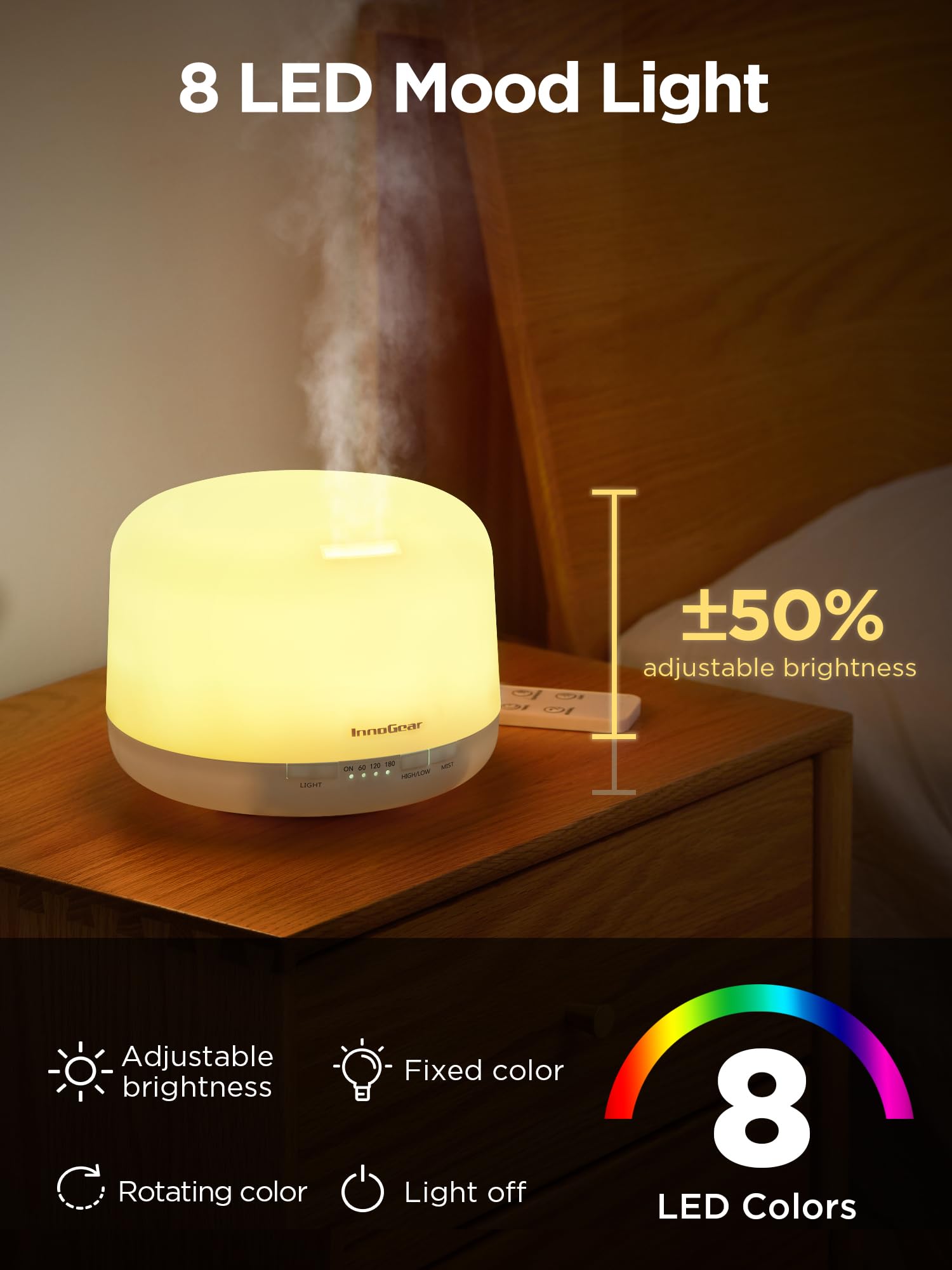 Foto 6 | Difusor De Aceites Esenciales Innogear De 500 Ml Con Mando A Distancia  Color Blanco - Venta Internacional.