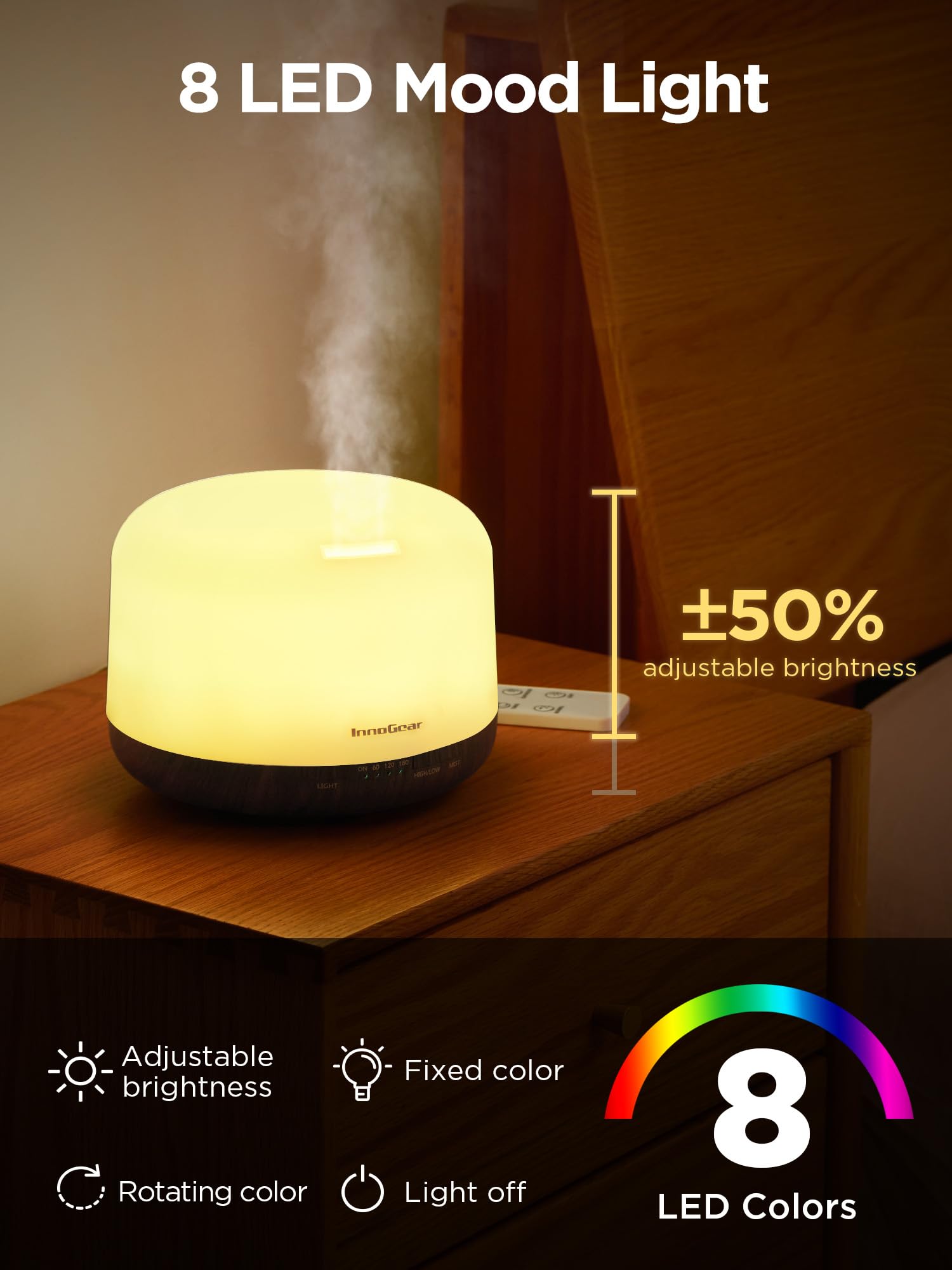 Foto 6 | Difusor De Aceites Esenciales Innogear 500 Ml Con Mando A Distancia  Color Marrón - Venta Internacional.