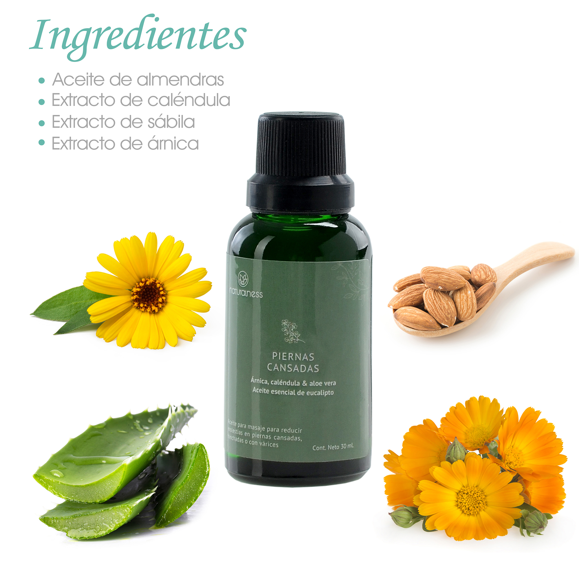 Foto 2 | Aceite para Masaje Corporal Naturalness Piernas Cansadas de 30 ml