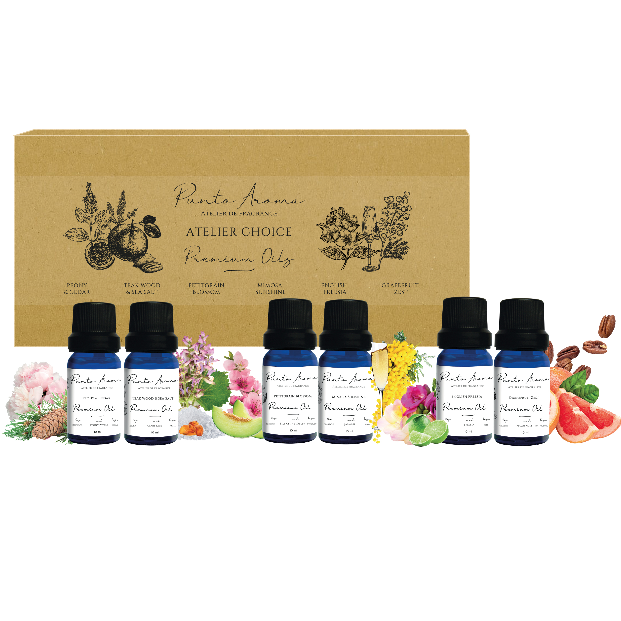 Set de 6 Aceites Esenciales para Difusor Humidificador - Punto Aroma - Incluye 6 Frascos de 10 ml - Atelier Choice