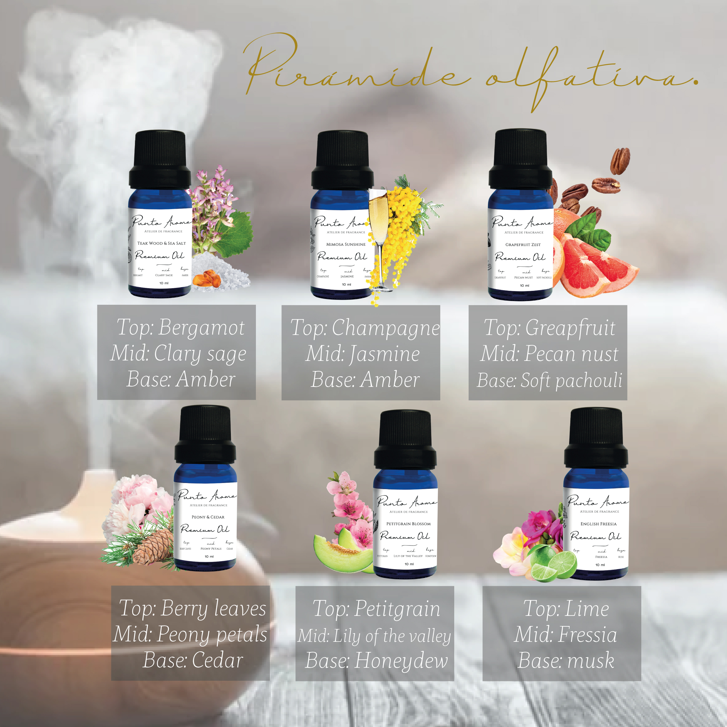 Foto 2 | Set de 6 Aceites Esenciales para Difusor Humidificador - Punto Aroma - Incluye 6 Frascos de 10 ml - Atelier Choice