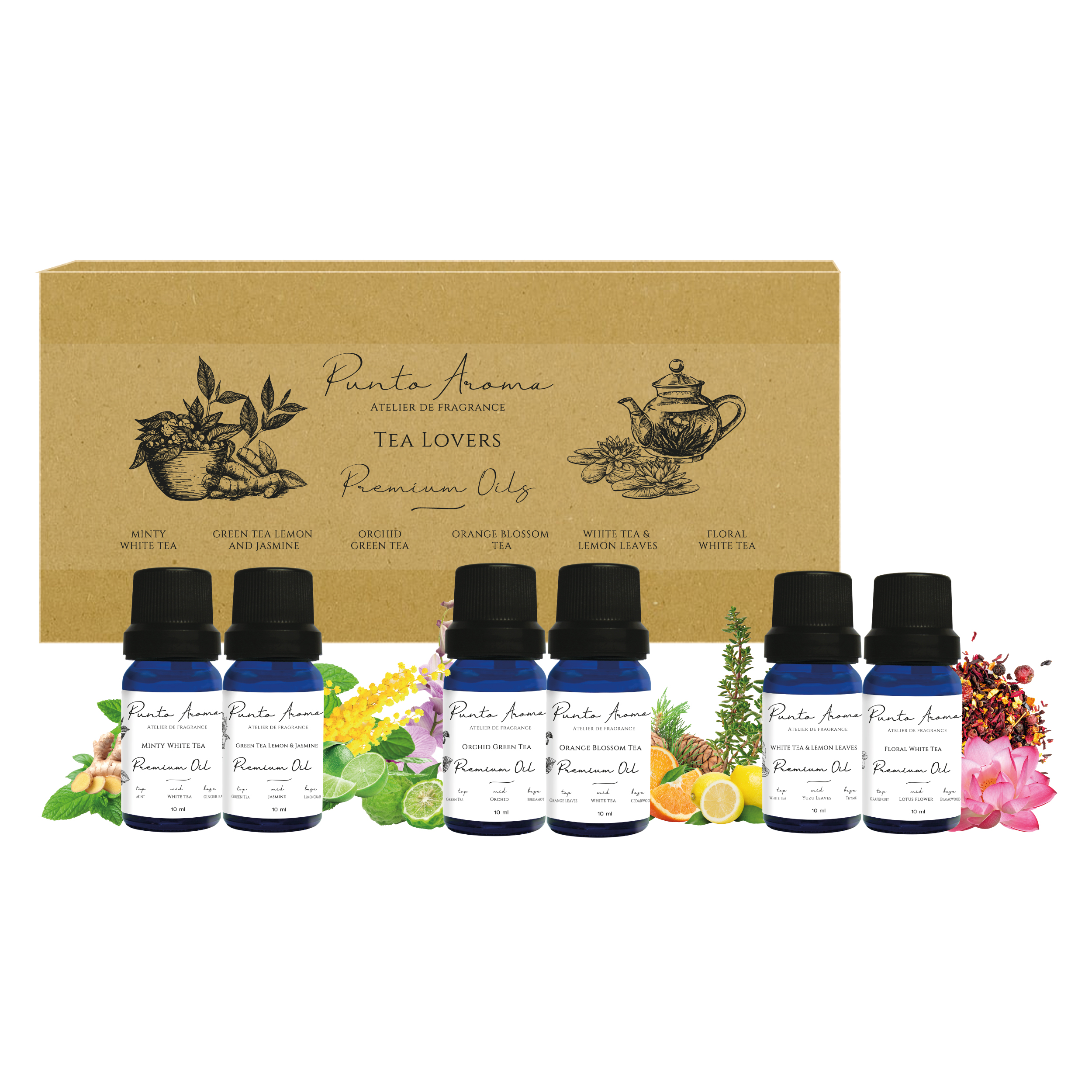 Set De 6 Aceites Esenciales Para Difusor Humidificador -Punto Aroma - Incluye 6 Frascos De 10ml